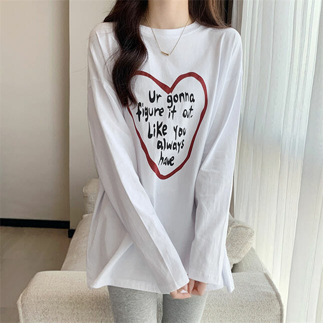 Preppy New Letters Heart Printings Oversize Cotton T-Shirt Preppy New Letters Heart Printings Oversize Cotton T-shirt 4