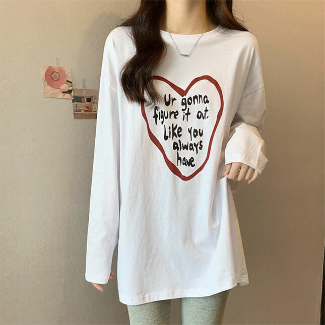 Preppy New Letters Heart Printings Oversize Cotton T-Shirt3 Preppy New Letters Heart Printings Oversize Cotton T-shirt 2