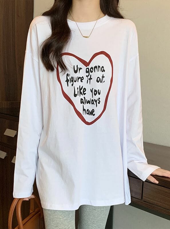 Preppy New Letters Heart Printings Oversize Cotton T-Shirt4 Preppy New Letters Heart Printings Oversize Cotton T-shirt 1