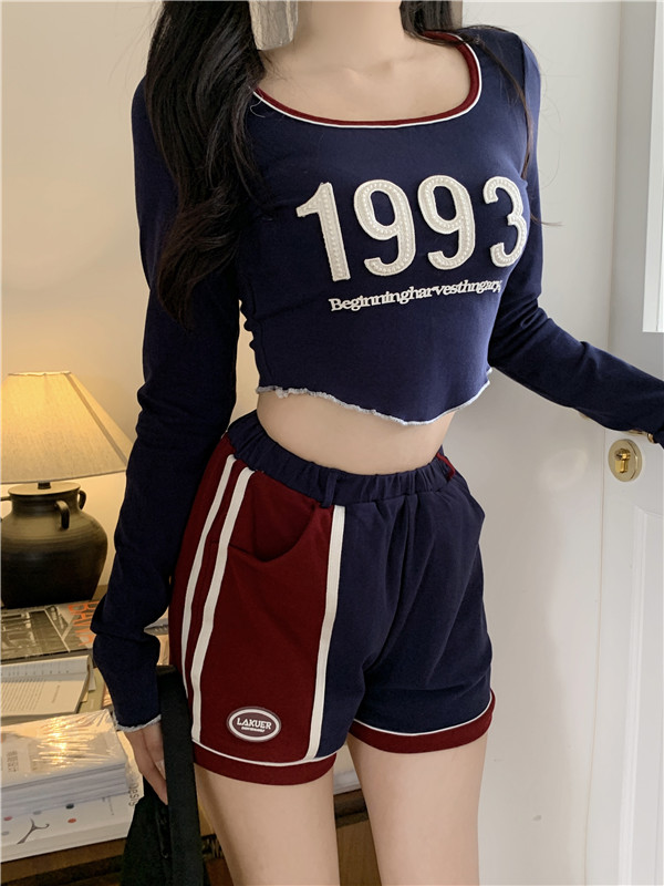 Preppy Sexy Letters Short T-Shirt With Color Block Shorts2 Preppy Sexy Letters Short T-shirt with Color Block Shorts 3