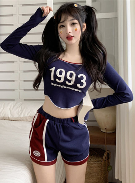 Preppy Sexy Letters Short T-Shirt With Color Block Shorts4 Preppy Sexy Letters Short T-shirt with Color Block Shorts 1