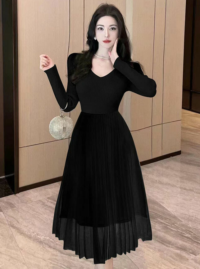 Pretty 3 Colors Bowknot Knit Vest With Gauze Fluffy Long Sleeve Dress4 Pretty 3 Colors Bowknot Knit Vest with Gauze Fluffy Long Sleeve Dress 4