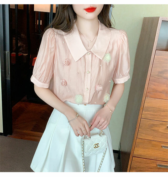 Pretty Beads Stereo Flowers Doll Collar Blouse Pretty Beads Stereo Flowers Doll Collar Blouse 5