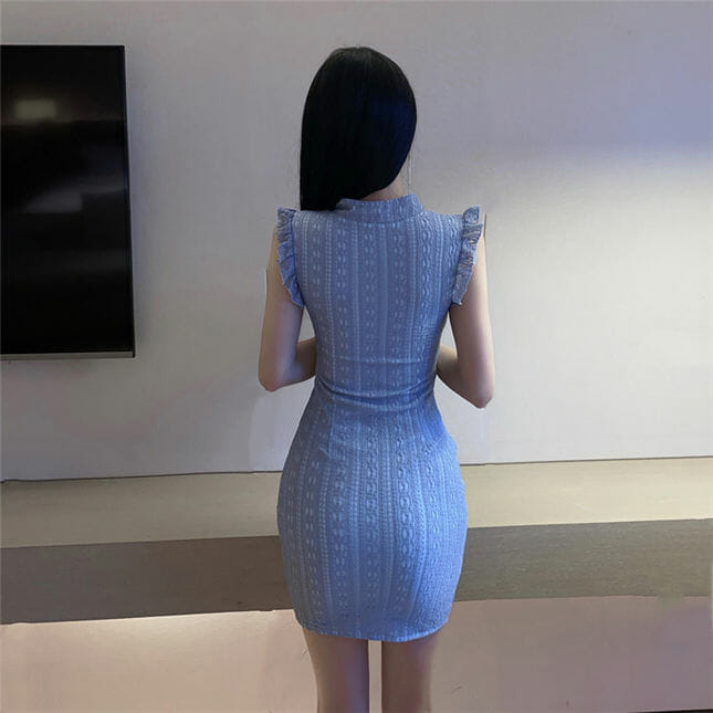 Pretty Charming Tie Collar Lace Bodycon Tank Dress2 Pretty Charming Tie Collar Lace Bodycon Tank Dress 5