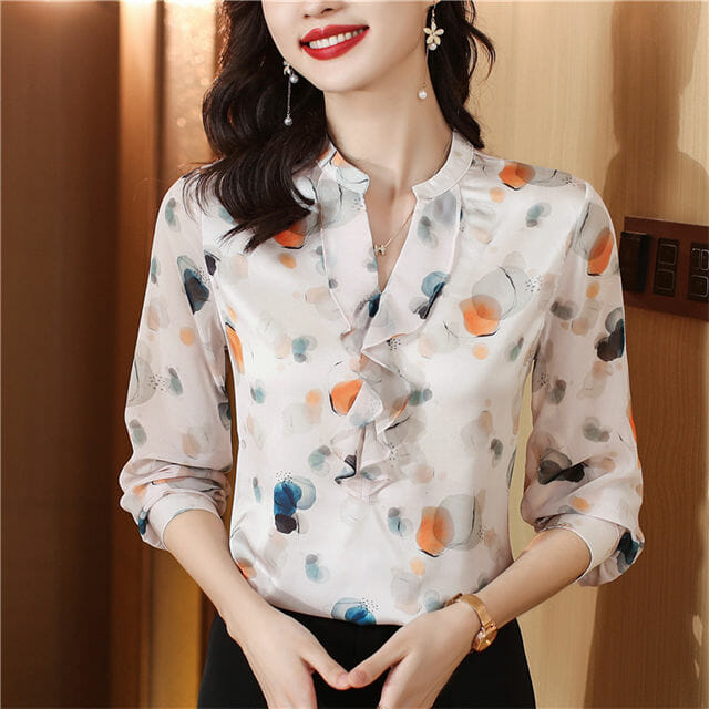 Pretty Fashion Flouncing V-Neck Ink Printings Casual Blouse3 Pretty Fashion Flouncing V-neck Ink Printings Casual Blouse 3