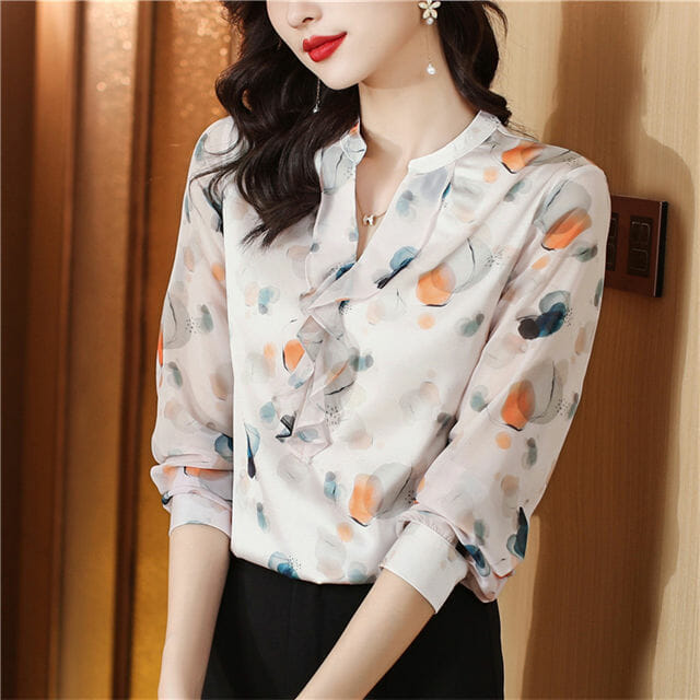 Pretty Fashion Flouncing V-Neck Ink Printings Casual Blouse4 Pretty Fashion Flouncing V-neck Ink Printings Casual Blouse 2