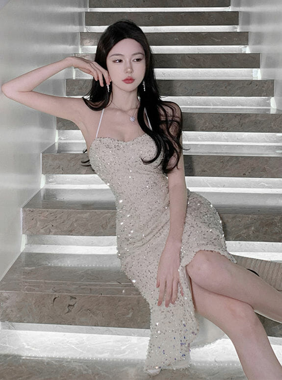 Pretty Fashion Sequins Fishtail Straps Bodycon Dress4 Pretty Fashion Sequins Fishtail Straps Bodycon Dress 3