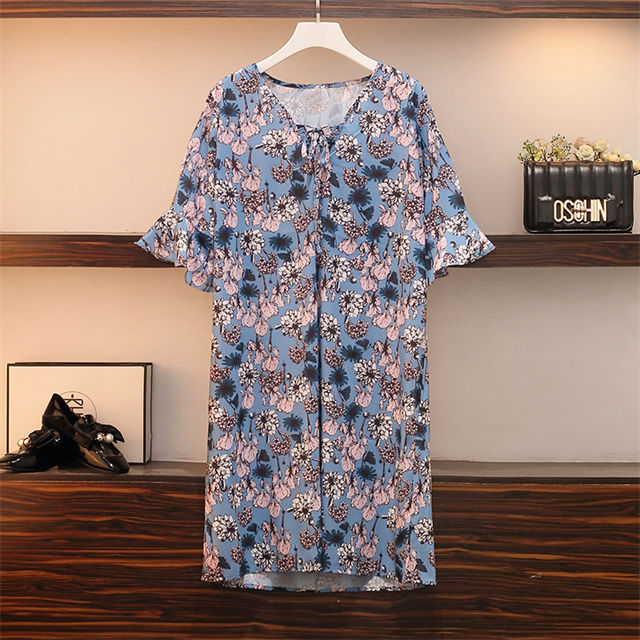 Pretty Korea V-Neck Flare Sleeve Flowers Dress With Denim Skirt2 Pretty Korea V-neck Flare Sleeve Flowers Dress with Denim Skirt 4