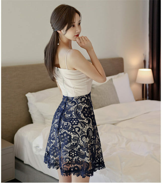 Pretty Lady Doll Collar Lace Blouse With Straps A-Line Dress3 Pretty Lady Doll Collar Lace Blouse with Straps A-line Dress 4