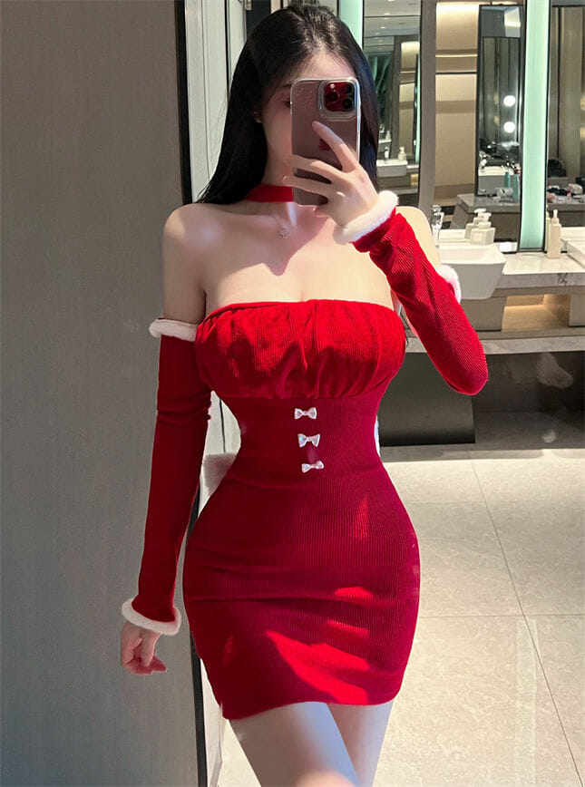 Pretty Sexy 2 Colors Fur Splicing Bowknot Strapless Dress5 Pretty Sexy 2 Colors Fur Splicing Bowknot Strapless Dress 1