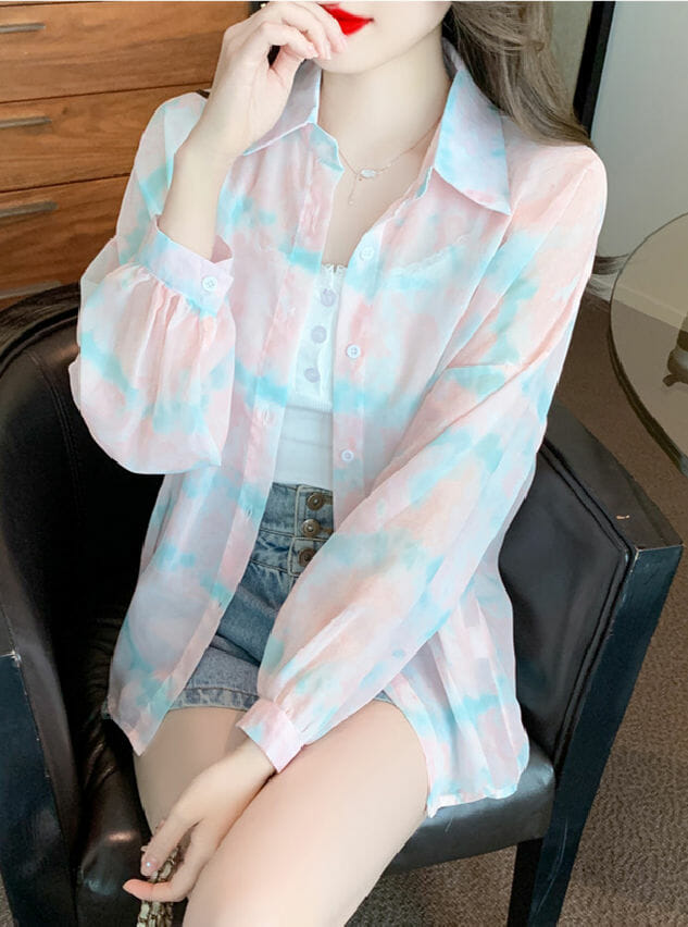 Pretty Summer Fashion Rainbow Puff Sleeve Chiffon Blouse4 Pretty Summer Fashion Rainbow Puff Sleeve Chiffon Blouse 2