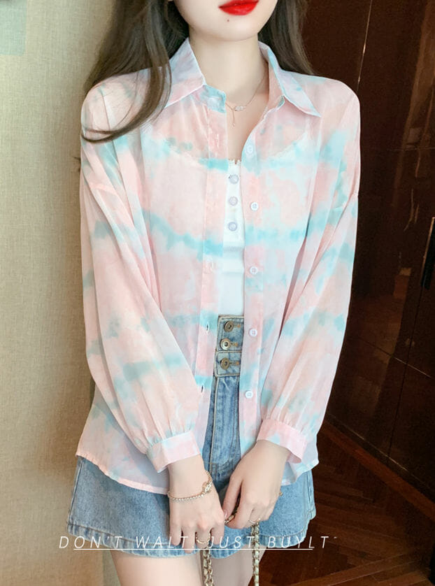 Pretty Summer Fashion Rainbow Puff Sleeve Chiffon Blouse5 Pretty Summer Fashion Rainbow Puff Sleeve Chiffon Blouse 1
