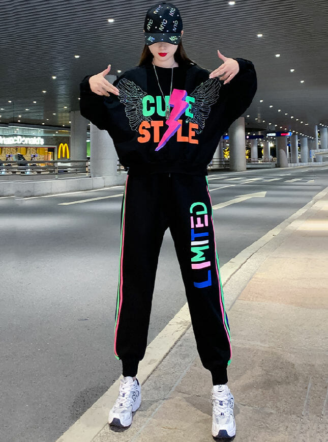 Punk Style Angle Wings Loosen Hoodies With Letters Long Pants5 Punk Style Angle Wings Loosen Hoodies with Letters Long Pants 1