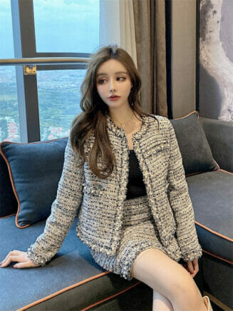 Quality Fashion 2 Colors Beads Tweed Jacket With Short Skirt ...