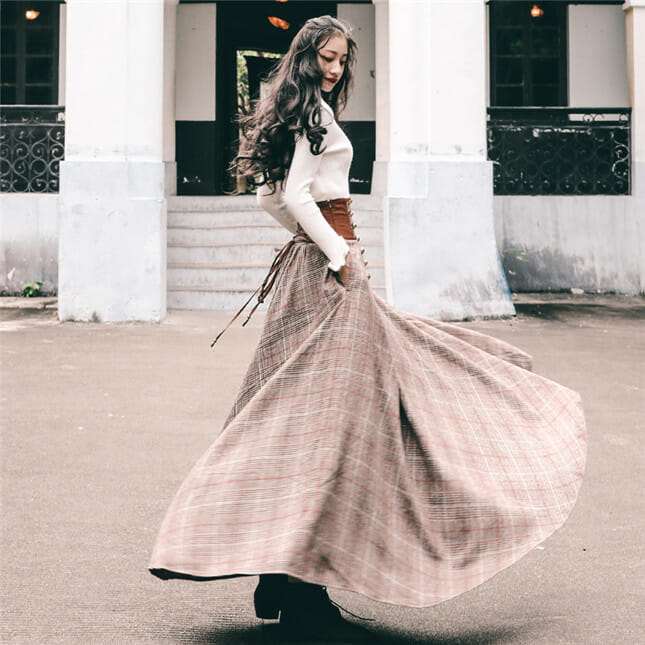 Quality New Knitting Tops With Tie High Waist Plaids Long Skirt2 Quality New Knitting Tops with Tie High Waist Plaids Long Skirt 4