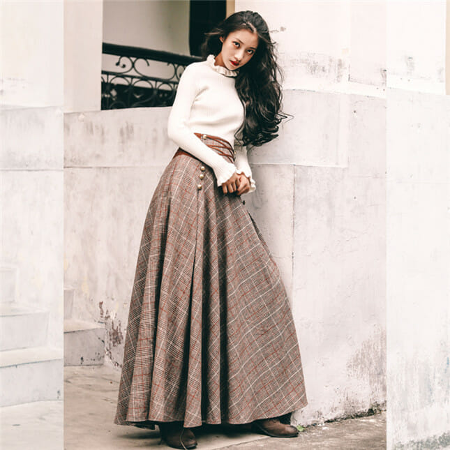 Quality New Knitting Tops With Tie High Waist Plaids Long Skirt3 Quality New Knitting Tops with Tie High Waist Plaids Long Skirt 3