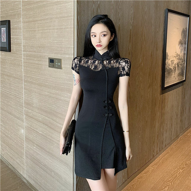 Retro Charming Lace Sleeve Splicing Slim A-Line Dress3 Retro Charming Lace Sleeve Splicing Slim A-line Dress 3