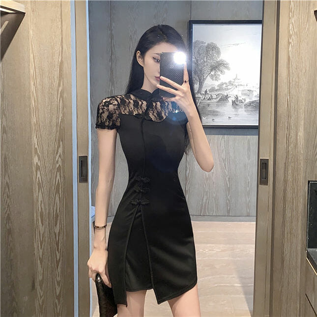 Retro Charming Lace Sleeve Splicing Slim A-Line Dress4 Retro Charming Lace Sleeve Splicing Slim A-line Dress 2
