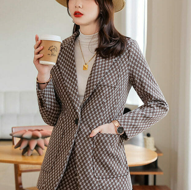 Korea OL Tailored Collar Slim Tops With Hooks Split Mid Skirt ...