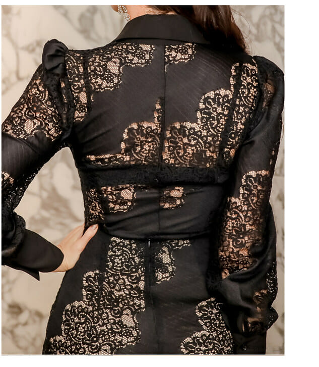 Retro Korea Shirt Collar High Waist Lace Slim Dress Set Retro Korea Shirt Collar High Waist Lace Slim Dress Set 5