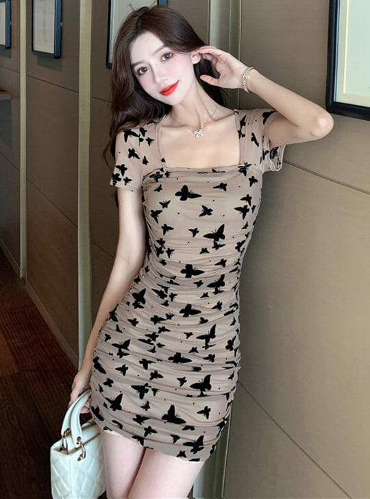 Retro Korea Square Collar Butterfly Pleated Gauze Dress5 Retro Korea Square Collar Butterfly Pleated Gauze Dress 1