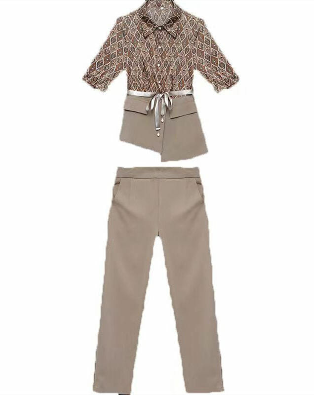 Retro Korea Tie Waist Flowers Blouse With Slim Long Pants Retro Korea Tie Waist Flowers Blouse with Slim Long Pants 5