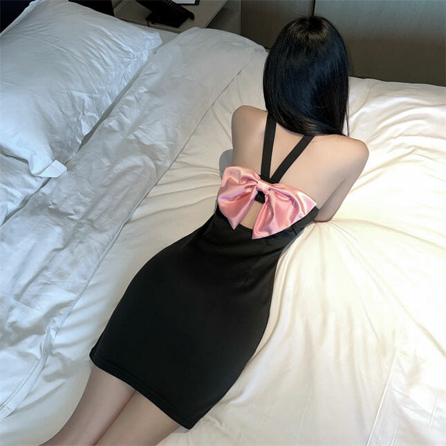 Retro Pleated Bust Backless Bowknot Straps Dress Retro Pleated Bust Backless Bowknot Straps Dress 6