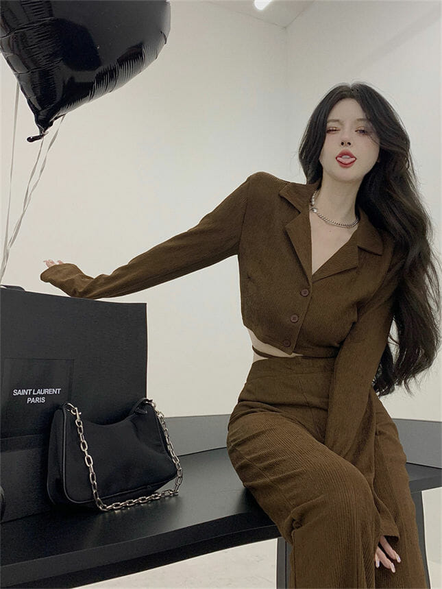 Retro Street Fashion Tailored Collar High Waist Slim Long Suits4 Retro Street Fashion Tailored Collar High Waist Slim Long Suits 3