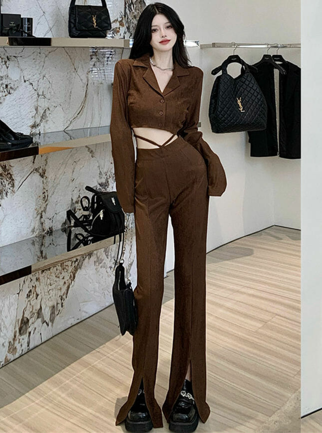 Retro Street Fashion Tailored Collar High Waist Slim Long Suits6 Retro Street Fashion Tailored Collar High Waist Slim Long Suits 1