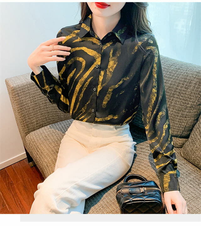 Retro Stripes Shirt Collar Long Sleeve Blouse2 Retro Stripes Shirt Collar Long Sleeve Blouse 4