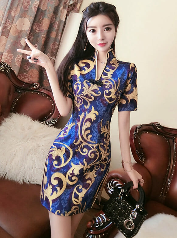 Retro Stylish Stand Collar Flowers Slim Dress5 Retro Stylish Stand Collar Flowers Slim Dress 1