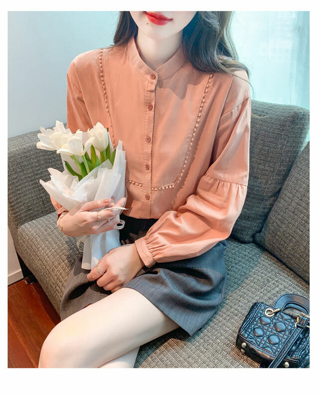 Retro Women Fashion Buttons Open Puff Sleeve Blouse Retro Women Fashion Buttons Open Puff Sleeve Blouse 5