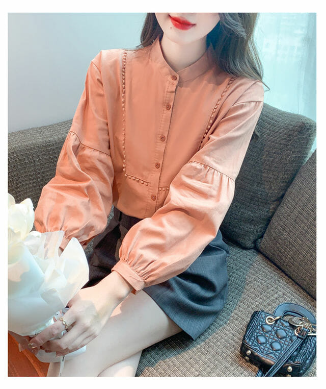 Retro Women Fashion Buttons Open Puff Sleeve Blouse2 Retro Women Fashion Buttons Open Puff Sleeve Blouse 4