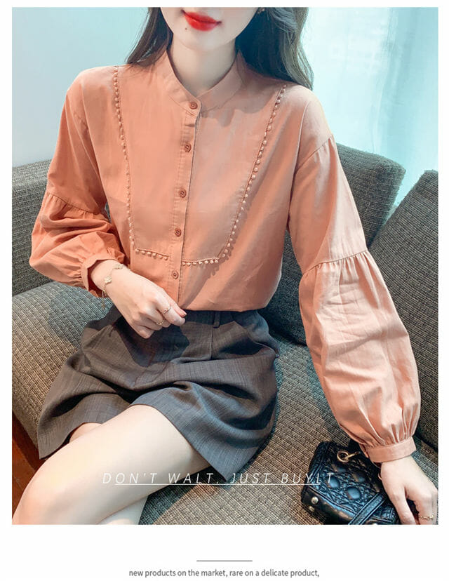 Retro Women Fashion Buttons Open Puff Sleeve Blouse3 Retro Women Fashion Buttons Open Puff Sleeve Blouse 3