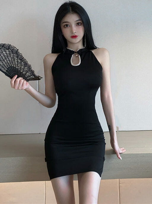 Sexy Fashion Beads Stand Collar Slim Cheongsam Dress5 Sexy Fashion Beads Stand Collar Slim Cheongsam Dress 1