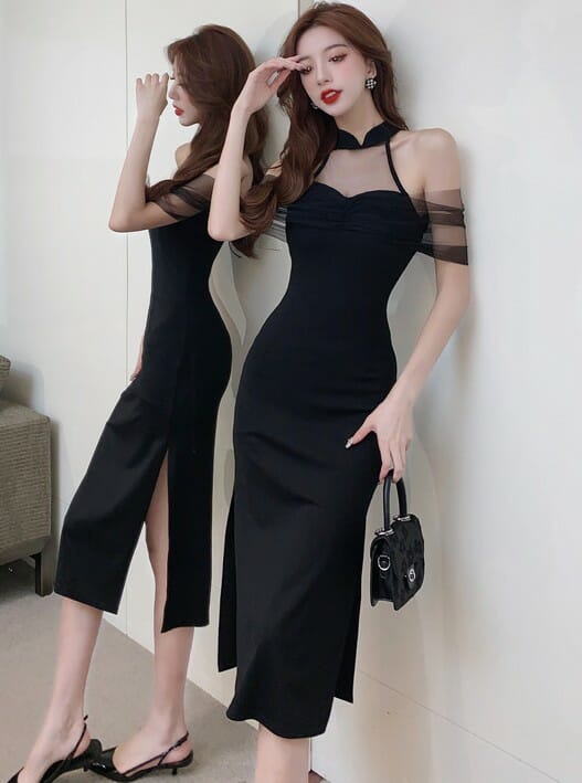 Sexy Women Gauze Off Shoulder Split Cheongsam Dress5 Sexy Women Gauze Off Shoulder Split Cheongsam Dress 1