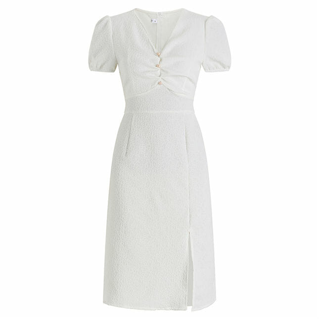 Simple Fashion 2 Colors V-Neck Puff Sleeve Slim Dress Simple Fashion 2 Colors V-neck Puff Sleeve Slim Dress 7