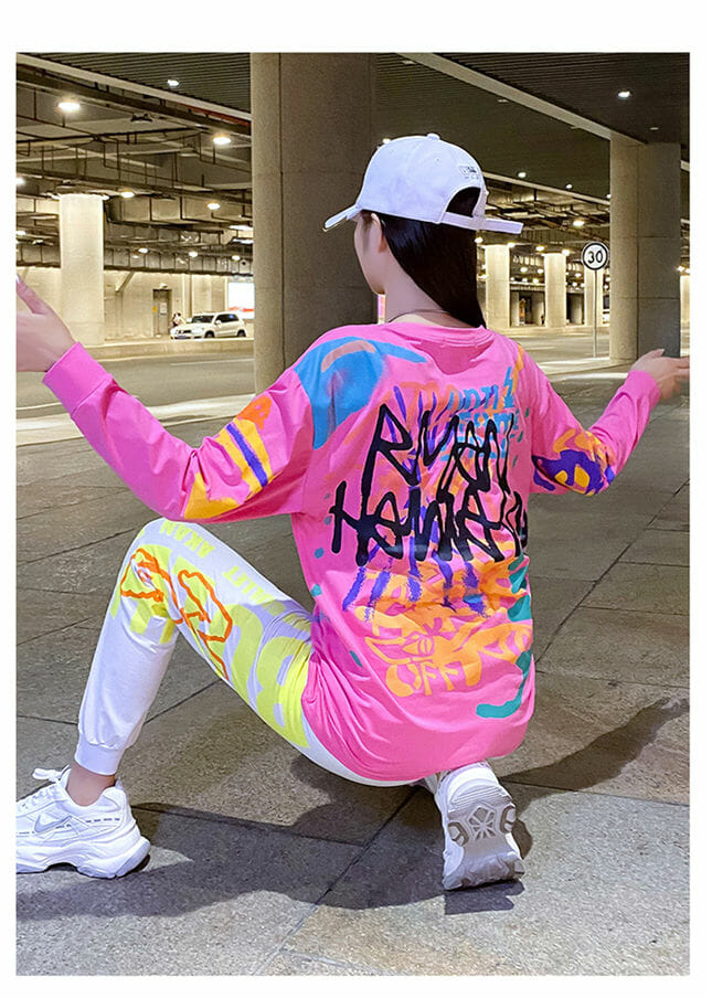 Street Fashion 3 Colors Scrawls Tops With Casual Long Pants Street Fashion 3 Colors Scrawls Tops with Casual Long Pants 6