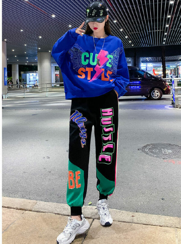 Street Fashion Printings Loosen Hoodies with Long Pants 1