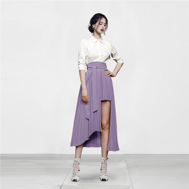 Stunning Fashion Shirt Collar Pleated Flouncing Dress Set2 Stunning Fashion Shirt Collar Pleated Flouncing Dress Set 3