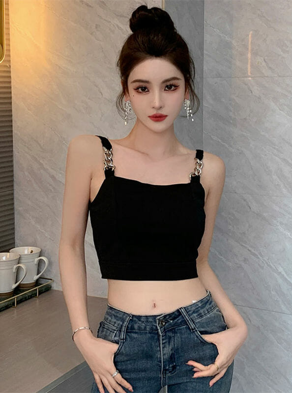 Summer New Back Zipper Chain Straps Short Camisole5 Summer New Back Zipper Chain Straps Short Camisole 1