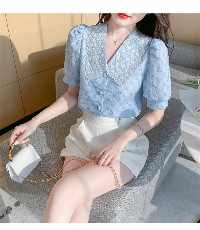 Summer New Lace Embroidery Collar Puff Sleeve Blouse2 Summer New Lace Embroidery Collar Puff Sleeve Blouse 4