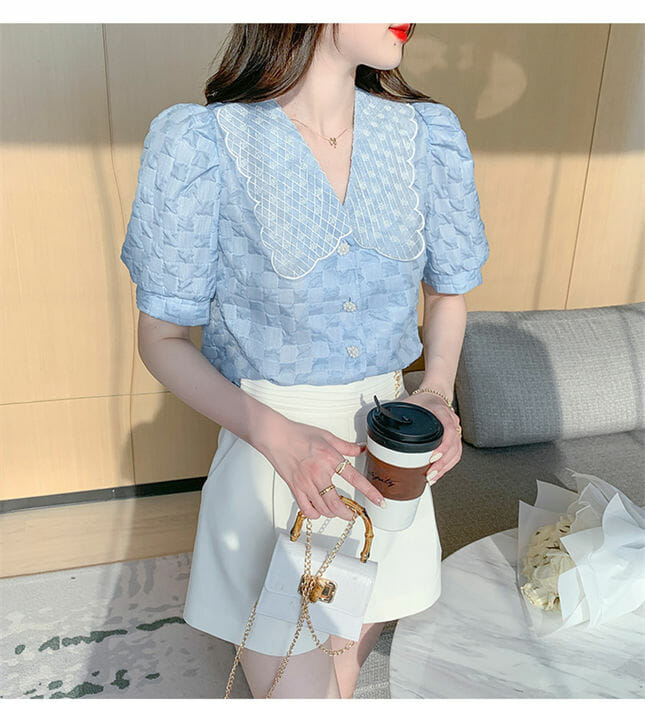 Summer New Lace Embroidery Collar Puff Sleeve Blouse3 Summer New Lace Embroidery Collar Puff Sleeve Blouse 3