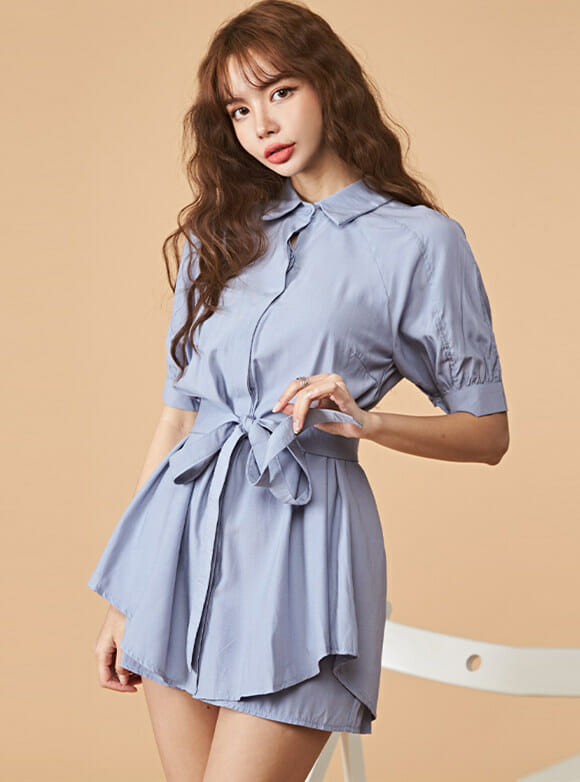 Summer New Tie Waist Flouncing Blouse With Short Pants5 Summer New Tie Waist Flouncing Blouse with Short Pants 1