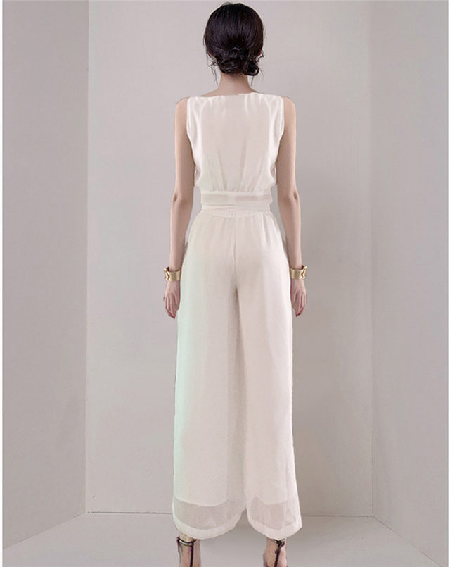 Summer New V-Neck Elastic Waist Wide-Leg Long Suits Summer New V-neck Elastic Waist Wide-leg Long Suits 6