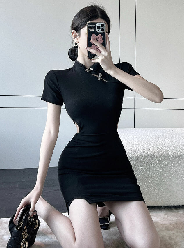 Summer New Waist Hollow Out Skinny Cheongsam Dress3 Summer New Waist Hollow Out Skinny Cheongsam Dress 3