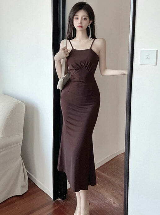 Summer Pleated High Waist Straps Slim Dress4 Summer Pleated High Waist Straps Slim Dress 1