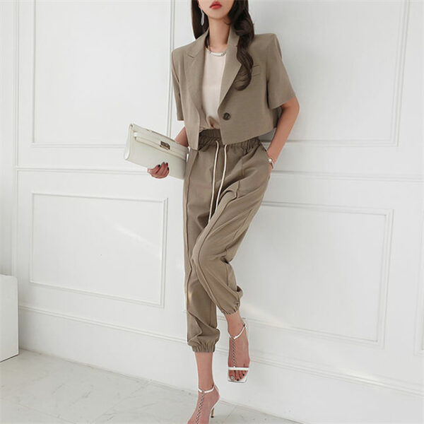Vogue Korea Tailored Collar Short Jacket with Elastic Waist Pants 3