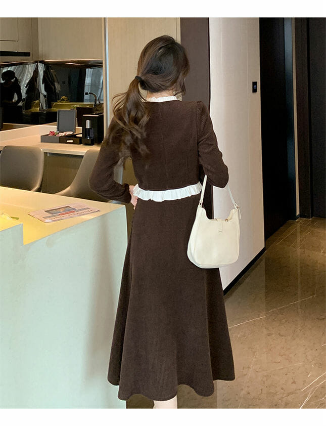 Wholesale Korea Flouncing Round Neck Corduroy Dress Set3 Korea Flouncing Round Neck Corduroy Dress Set 4