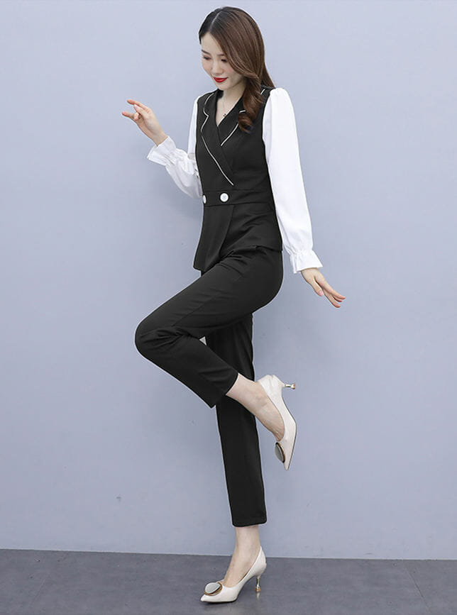 Wholesale Korea Tailored Collar Slim Two Pieces Long Suits1 Korea Tailored Collar Slim Two Pieces Long Suits 5